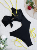 Sexy Solid One Shoulder Tie-Up One-Piece Swimsuit CASF-6488