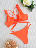 Sexy Solid Bikini  Cross Hollow Out Two Piece Swimsuit SCASF-6496