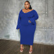 Plus Size Fahion Solid Color Flare Sleeve Long Dress NNWF-7716