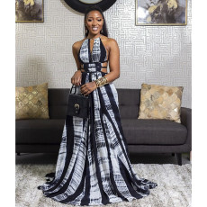 Sexy Print Backless Maxi Dress JZHF-8036