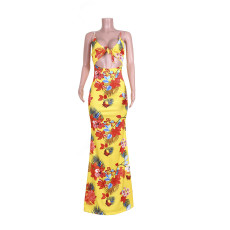 Sexy Print Sling Tie Maxi Dress JZHF-8040