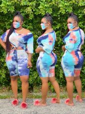 Plus Size Tie Dyed V-neck Shorts Suit (including mask) OSM-4115