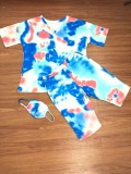 Plus Size Tie Dyed V-neck Shorts Suit (including mask) OSM-4115