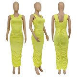 Sexy Solid Color Ruched Slit Maxi Dress WMEF-2054