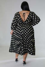 Plus Size Polka Dot Print Ruched Midi Dress OSM-5310