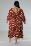 Plus Size Polka Dot Print Ruched Midi Dress OSM-5310