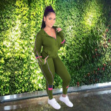 Plus Size Casual Print Hooded Coat And Pants Two Piece Set QXTF-8813