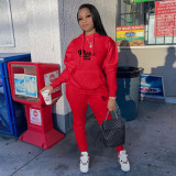 Plus Size PINK Letter Print Casual Sports Two Piece Pants Set XMF-171