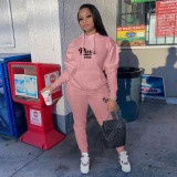 Plus Size PINK Letter Print Casual Sports Two Piece Pants Set XMF-171