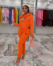 PINK Letter Print Hooded Casual Sports Two Piece Pants Set XMF-172