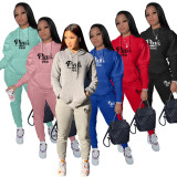 Plus Size PINK Letter Print Casual Sports Two Piece Pants Set XMF-171