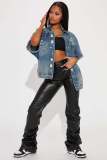 Plus Size Fashion Holes Short Sleeve Retro Denim Jacket LX-3536