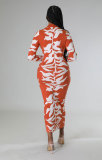 Fashion Print Long Sleeve Slim Long Dress XHXF-329