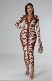Fashion Print Long Sleeve Slim Long Dress XHXF-329