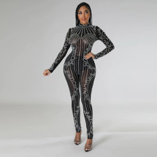 Sexy Mesh See-Through Hot Drilling Slim Jumpsuit CYA-900135