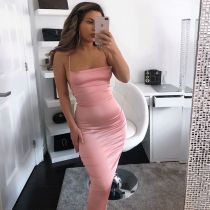 Solid Sexy Backless Midi Dress BLG-0627