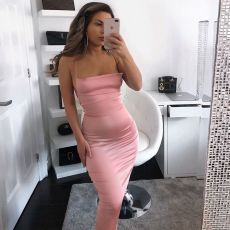 Solid Sexy Backless Midi Dress BLG-0627
