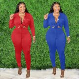 Solid Color Long Sleeve Shirt And Pencil Pant Two Piece Sets LP-66509
