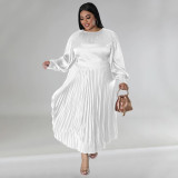 Plus Size Solid Color Long Sleeve Ruched Long Dress NNWF-7729