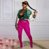Fashion Print Rib Splicing Baseball Jacket YNSF-1866