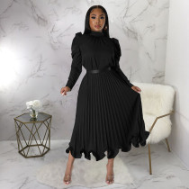 Fashion Puff Sleeve Pullover Ruffles Ruched Skirts Two Piece Set YF-10322