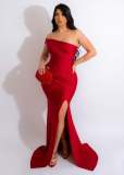 Sexy Solid Slash Shoulder Split Evening Dress LSD-83157