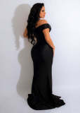 Sexy Solid Slash Shoulder Split Evening Dress LSD-83157
