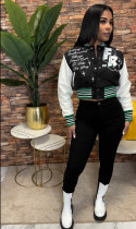 Plus Size Casual Sports Print Single Breasted Baseball Coat JPF-1080