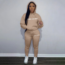 Casual Solid Letter Print Hooded Sweatshirts And Sport Pant 2 Piece Set QKYF-71317