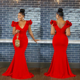 Solid Color V Neck Sleeveless Maxi Dress BY-6078