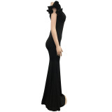 Solid Color V Neck Sleeveless Maxi Dress BY-6078