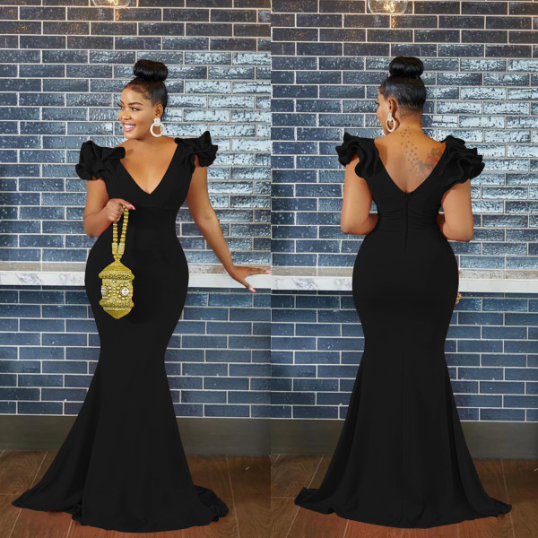 Solid Color V Neck Sleeveless Maxi Dress BY-6078