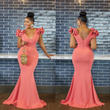 Solid Color V Neck Sleeveless Maxi Dress BY-6078