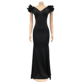 Solid Color V Neck Sleeveless Maxi Dress BY-6078