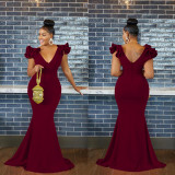 Solid Color V Neck Sleeveless Maxi Dress BY-6078