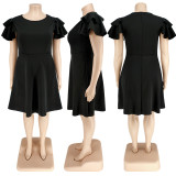 Plus Size Fashion Ruffle Solid Dress GDAM-218211