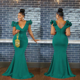 Solid Color V Neck Sleeveless Maxi Dress BY-6078