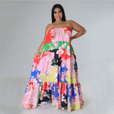 Plus Size Sexy Fashion Printed Sling Maxi Dress(Without Belt) SSNF-211259