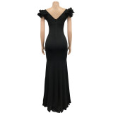 Solid Color V Neck Sleeveless Maxi Dress BY-6078