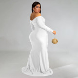 Plus Size Sexy Off Shoulder Solid Color Split Maxi Dress NNWF-7751