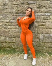Casual Solid Zipper Hooded Coat+Pant Slim Two Piece Set FSL-F117