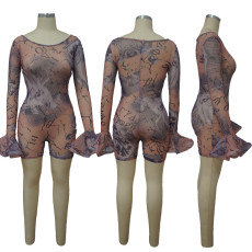 Mesh Sexy Flare Sleeve Rompers YF-9680