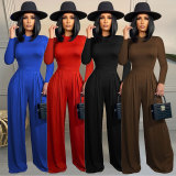 Solid Color Long Sleeve Wide Leg Jumpsuit FSXF-F368