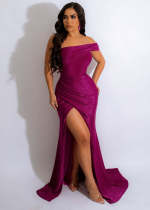 Sexy Solid One Shoulder Split Evening Dress LSD-83163