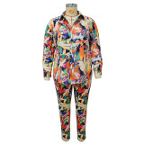 Plus Size Fashion Print Top And Pants Two Piece Set NNWF-7700