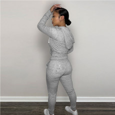 Plus Size Zipper Print Hooded Coat And Pants 2 Piece Set GDNF-N8777A1