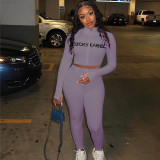 Letters Embroidered Zipper Sports Two Piece Pants Set SH-3864