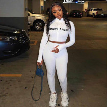 Letters Embroidered Zipper Sports Two Piece Pants Set SH-3864