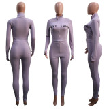 Letters Embroidered Zipper Sports Two Piece Pants Set SH-3864
