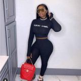 Letters Embroidered Zipper Sports Two Piece Pants Set SH-3864